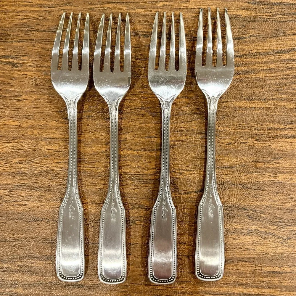 SALEM 1776 Stainless DINNER FORKS Beaded Edge Lot Of 4 Silverware Flatware